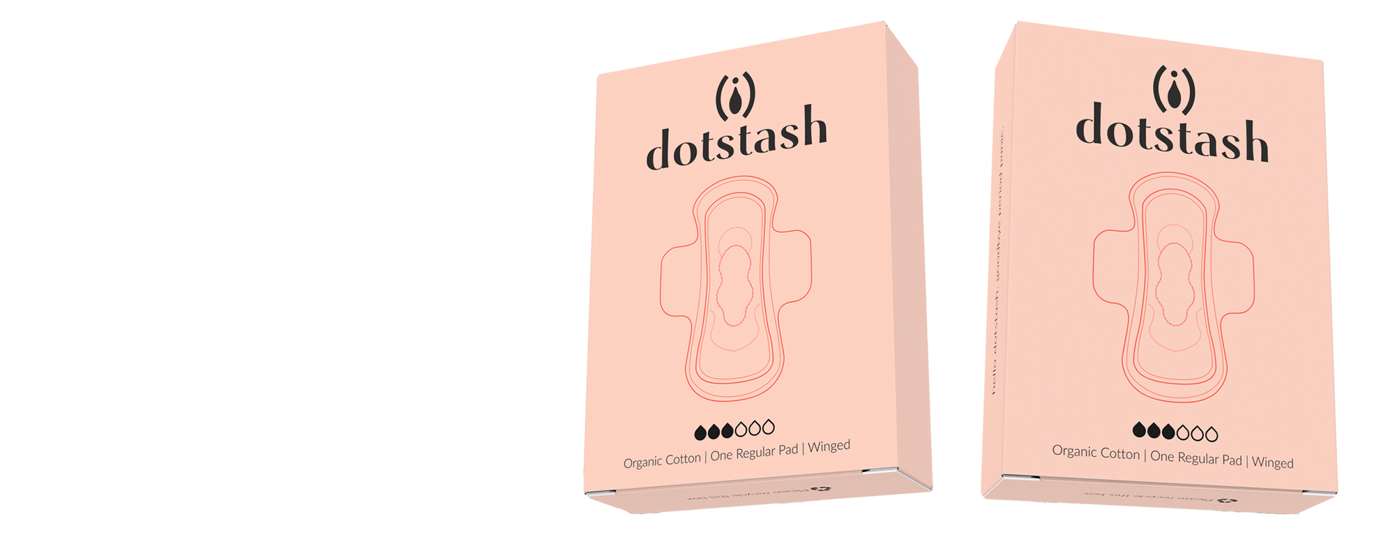 Two boxes of dotstash organic cotton pads on a white background