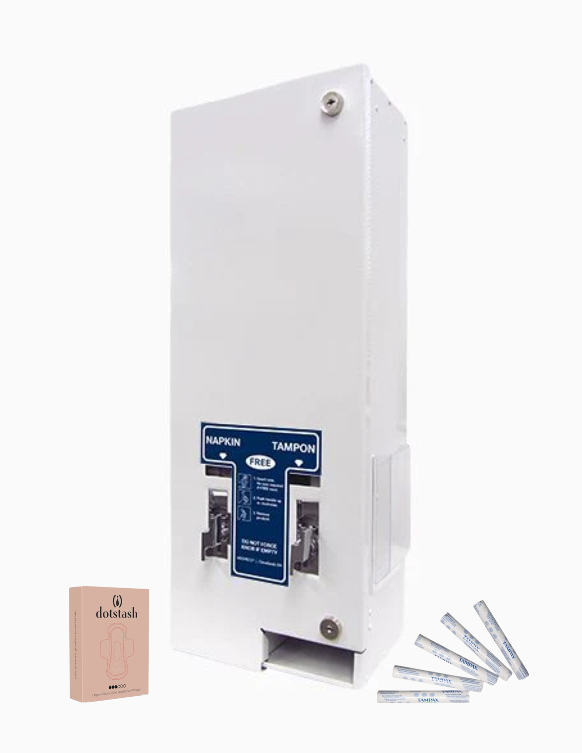 Complete Restroom Access Under $500 Bundle: 1 restroom dispenser, 500 pads, 500 tampons
