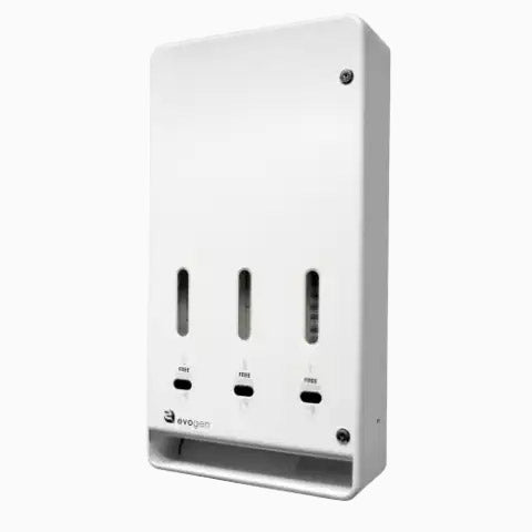 Evogen® Tri-Vend No-Touch Menstrual Care Dispenser White | Hospeco